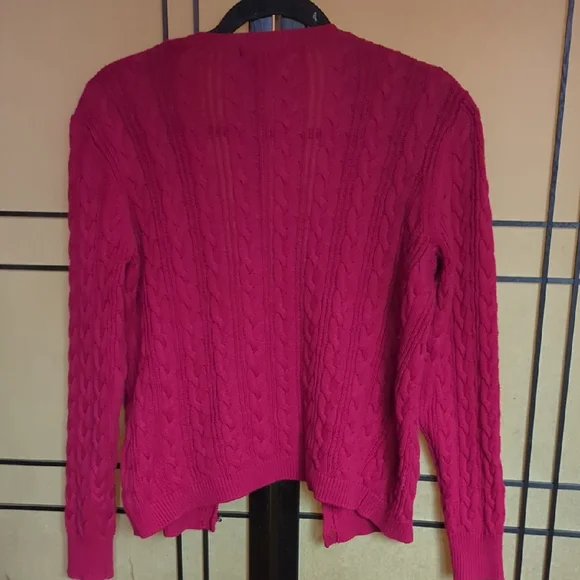 Sezane Style Raspberry Red Cable Knit Cardigan M - Picture 2 of 4